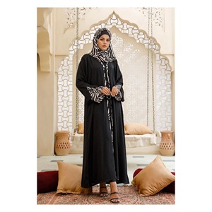 Abaya de l'Aïd à manches bouffantes, robe musulmane douce et unie caftan soyeux de Dubaï et de Turquie vêtements islamiques cardigan abayas du golfe - Product Image 5