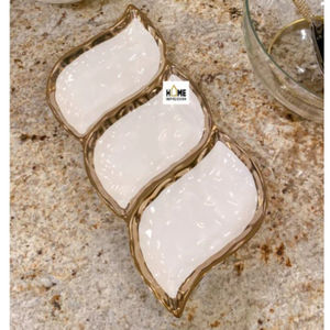 3 platos y cuencos para unir aperitivos, Color blanco en el interior, borde dorado pulido, cuenco y platos clásicos hechos a mano para servir comida - Product Image 1