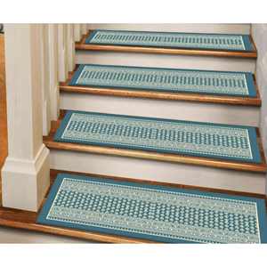 Tapis bleu imprimé, motif ethnique, moderne, facile à nettoyer, gobelin - Product Image 5