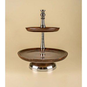 Support à gâteau en bois simple et élégant de haute qualité poignée en métal argenté vaisselle collations plateaux de service sucrés porte-gâteau économique - Product Image 3