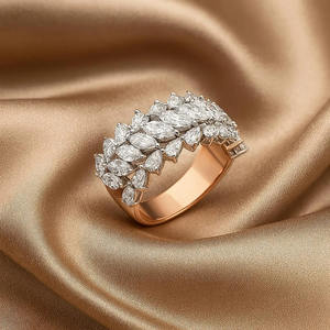 Nouvelle bague large unique en diamant taille marquise et poire, bague en grappe en or rose pur 14 carats, diamant de laboratoire cultivé, bague d'éternité pour mariage - Product Image 4