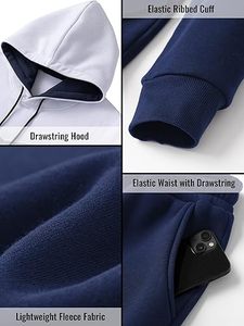 Survêtement à capuche pour homme bleu marine blanc athlétique décontracté sweat à capuche et ensemble de joggings à la mode et décontracté printemps et automne - Product Image 5