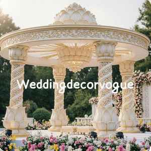 Royal Ethnic Wedding Mandap Set para decoración de escenario de matrimonio al aire libre e interior con cortinas y tallas ornamentales - Product Image 4