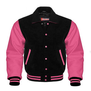 Veste de baseball mince OEM de fabrication de qualité supérieure/veste universitaire en cuir véritable gris et laine noire pour hommes - Product Image 2