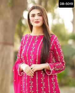 Pakistani Wedding Wear Long Faux Georgette Readymade Sharara Suit with Duapatta Set for Wedding and Festival Function Wear Dress - Product Image 2