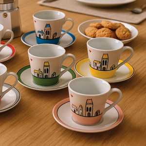 Set di 6 Design moderno 80ml porcellana tazza di caffè nero/bianco microonde e lavastoviglie regalo perfetto con piatti - Product Image 3