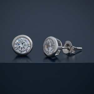 92.5 <b>Silver</b> <b>Stud</b> <b>Earrings</b> 183251 with Gold Plating Trendy Ball Arrow Heart Geometric Diamond & Pearl Bezel Set for Engagement - Product Image 4