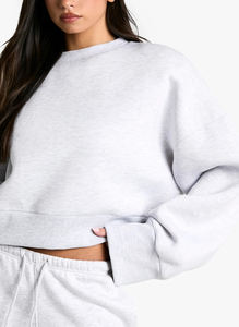 Sudadera de cuello redondo para mujer de alta calidad, logotipo impreso DTF personalizado, Color sólido, holgado, hombro caído, sudadera de peso pesado para mujer - Product Image 3