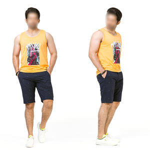 Nouveau produit couleur jaune faites votre propre matériau respirant doux au toucher coton couleur unie col rond gilet pour hommes - Product Image 5