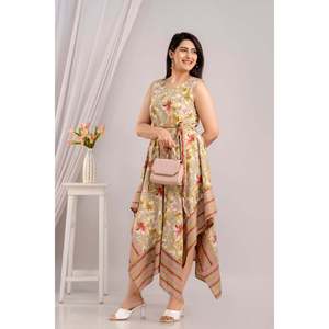 Sin Mangas Dobladillo Asimétrico Maxi Vestido Estampado Floral Tortilla Vestidos Marrones Categoría - Product Image 6