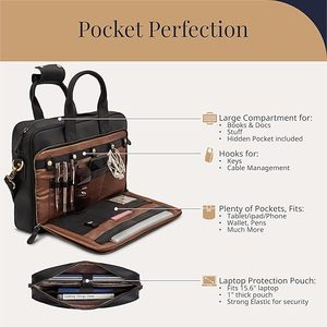 Maletín para ordenador portátil de piel auténtica con logotipo personalizado para hombre y mujer, bolso de viaje de oficina negro al por mayor, elegante bandolera para ordenador - Product Image 5