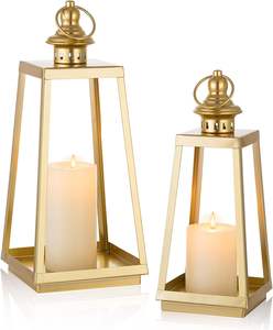 Modern Gold Metal Lantern Set <b>Tapered</b> Square <b>Candle</b> <b>Holders</b> for Home, Patio & Event Decor - Product Image 6