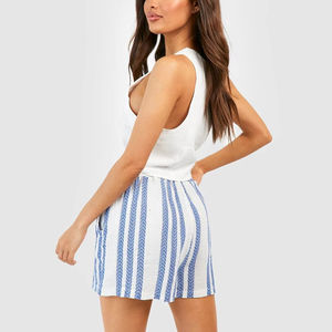 Femmes de haute qualité 100% matériau respirant taille haute décontracté Bermuda dernier style avec motif à rayures - Product Image 5