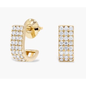 Pendientes redondos de oro amarillo de 14 quilates con diamantes cultivados en laboratorio para boda, pendientes llamativos Huggie con reverso de tornillo, chapados en oro blanco - Product Image 2