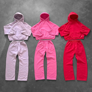 Conjuntos de pantalones de chándal holgados y sudaderas con capucha de alta calidad, chándal personalizado para deportes de Fitness, chándales de algodón en blanco liso de gran tamaño - Product Image 1