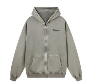 เสื้อฮู้ดผ้าฟลีซแบบมีซิปของผู้ชายเสื้อมีฮู้ดผ้าซักเป็นกรดทำจากผ้าฝ้าย100% ได้ทุกวัน - Product Image 1