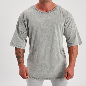 เสื้อยืดวินเทจทรงปกติสำหรับผู้ชาย ผ้าฝ้าย 100% ซักกรดแบบพิเศษ แขนสั้น โลโก้ด้านหน้า ระบายอากาศได้ดี แห้งเร็ว - Product Image 2