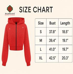 Sweat à capuche court en strass rouge, sweat à capuche zippé brillant, vêtements décontractés élégants pour hommes, vêtements d'hiver respirants, 100% coton uni - Product Image 6