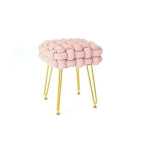 Pouf de salon de petite taille avec structure en bois, tabouret décoratif pour la maison, les hôtels et les villas, pouf rond - Product Image 6
