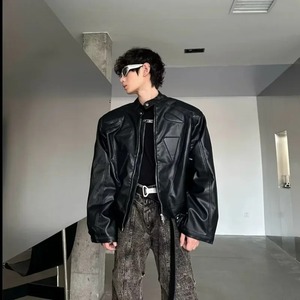 Veste de moto automne vintage pour hommes Design transfrontalier avec sensibilité Cuir à la mode ample pour Streetwear - Product Image 5