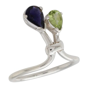 Anillo de bodas de plata de ley 925 hecho a mano con iolita y Peridoto, joyería de moda de la India para mamá - Product Image 1