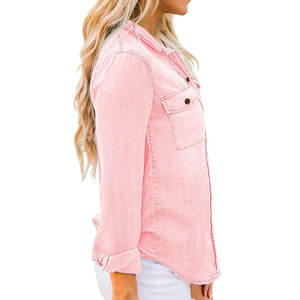 Camisa Vaquera Transpirable de Manga Larga con Botones y Bolsillo en el Pecho para Mujer, el Mejor Producto, Nueva Camisa Vaquera Moderna para Mujer - Product Image 1