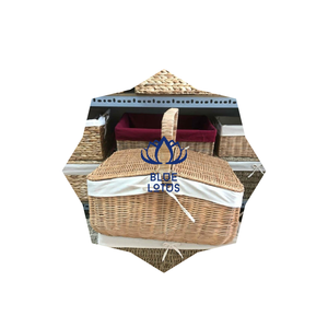 Cesta de Picnic tejida de mimbre de colores HOT TREND Compartimentos de almacenamiento de alimentos de estilo bohemio Mango de ratán-BLUELOTUS - Product Image 1