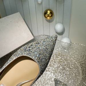 Sandalias de tacón alto para mujer de alta calidad, elegantes y modernas, con punta, brillantes, para boda, con un solo diamante, zapatos con purpurina. - Product Image 5