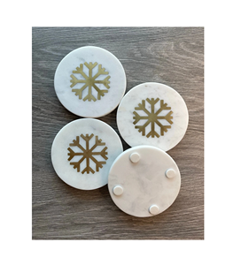 Posavasos de mármol de tendencia forma redonda con diseño de hoja de latón para el hogar y la cocina posavasos para beber de buena calidad más vendidos - Product Image 4