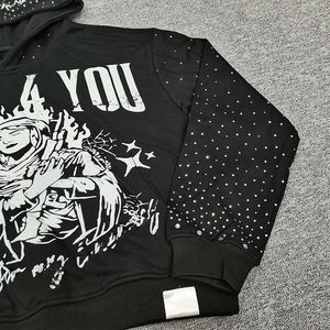 Elegante Sudadera con capucha de gran tamaño de invierno sólido con diamantes de imitación para hombres Sudadera de lujo de diseñador a prueba de viento ecológica para Hip Hop Street - Product Image 3