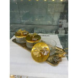 Vidrio transparente con textura rota y diseño de hojas de Metal chapado en oro y contenedor de almacenamiento de alimentos Base Recipiente Utensilios de cocina para el hogar y el hotel - Product Image 6