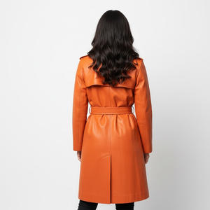 Gabardina Clásica de Cuero para Mujer, Proveedor de Fábrica, Venta al por Mayor, Prenda Exterior de Moda Hecha a Medida, con Cinturón, Doble Botonadura, Elegante, de Algodón - Product Image 2