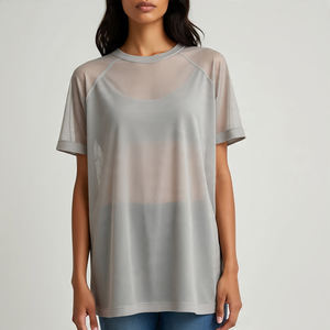 Camisas de malla transparente con botones OEM transparentes sexis camisas de manga larga con cuello vuelto camisas cortas de malla transparente transparentes para mujer - Product Image 6