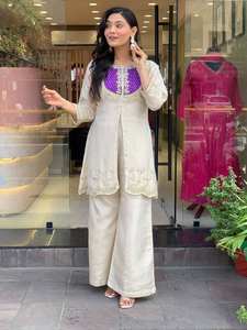 Pakistanais Salwar Kameez haut bas Dupatta femmes Style traditionnel couleur blanche courte tenue de fête séchage rapide toutes les saisons - Product Image 4