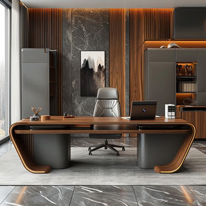 Bureau de direction moderne de luxe avec retour latéral incurvé, grand plateau en bois et base de rangement pour bureau d'entreprise - Product Image 3