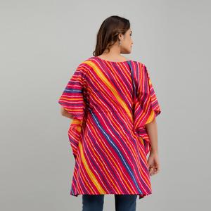 <b>Pink</b> Cotton Kaftan Dress with Leheriya Pattern Print Western Style-SHKUP1228 - Product Image 3