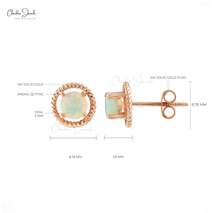 ต่างหูโอปอลแท้ต่างหูพลอยทรงกลมขนาด5มม. ต่างหูสตั๊ดโอปอลสีโรสโกลด์14K เครื่องประดับชั้นดีจากโรงงานขายส่ง - Product Image 3