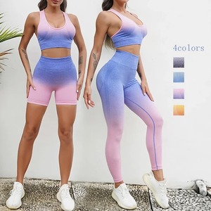 Conjunto de Yoga teñido con lazo sin costuras para levantamiento de cadera de cintura alta para mujer, chaleco deportivo de encaje para Fitness, pantalones cortos, trajes de entrenamiento con logotipo frontal - Product Image 6
