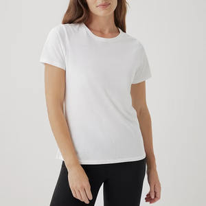 Camisetas de manga corta con cuello redondo para mujer de algodón 100%, Camisetas Básicas de manga corta suave de piel sólida de verano - Product Image 3