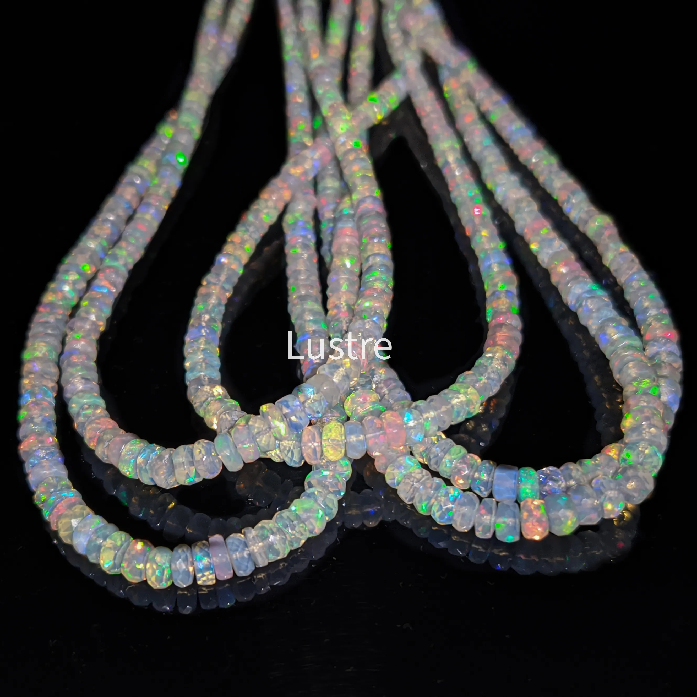 3 - 5 mm White Ethiopian Opal Faceted Rondelle Beads Strands AAA+ Welo Flashy Fire Opal Beads for Jewelry Making