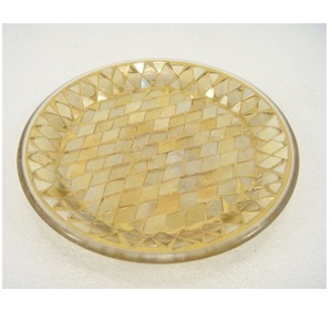 Forme ronde mosaïque fini verre cône plaque jaune couleur cône bougeoir plaque pour la maison Table à manger fête utilisation décorative - Product Image 4