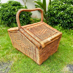Panier pique-nique en rotin naturel en osier personnalisé avec couvercle du Vietnam grand panier de récolte en osier léger excursions d'une journée - Product Image 2