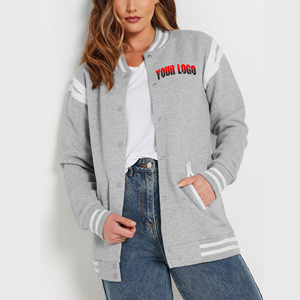 ¡Novedad de 2025! Chaqueta universitaria de lana de algodón 100% para mujer, chaqueta universitaria con logotipo impreso DTF personalizado de peso pesado 500GSM para mujer - Product Image 6