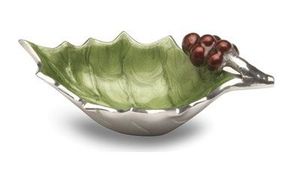 Bol décoratif en feuille de houx vert avec plat en résine à bord argenté Accent de baies rouges Assiette de service élégante et élégante Décoration intérieure - Product Image 6