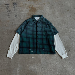 Chemise d'été à carreaux décontractée personnalisée vintage sérigraphie Boxy Fit unisexe boutons double couche chemise à manches longues pour hommes - Product Image 1