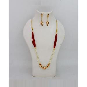 Assam Traditional Gold Plated Alloy Beaded Mala Red White Indian Ethnic Festival Wedding Women NecklaceAssam Handcrafted Jewelry - Product Image 1
