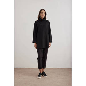 Blusa de lino y seda tejida para mujer - Camisa larga adelgazante con cuello asimétrico con volantes, bordado de encaje y patrones a cuadros y rayas XS-XL - Product Image 2