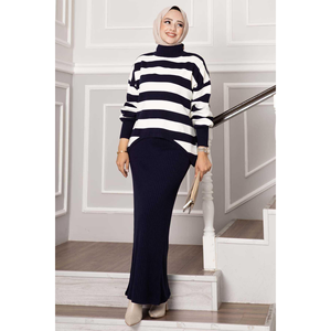 Robe courte à rayures larges Bleu Marine - Product Image 5