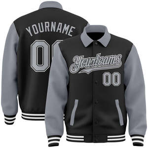 Blouson Bomber Hiver Personnalisé Bicolore Noir à Boutons-Pression Style Universitaire Col Revers Décontracté Réversible Respirant - Product Image 1