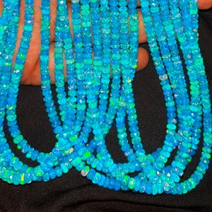 Perles Rondelle à facettes en opale éthiopienne bleue Paraiba naturelle pour la fabrication de bijoux 3-5mm Welo pierre précieuse d'opale de feu au prix de gros - Product Image 3
